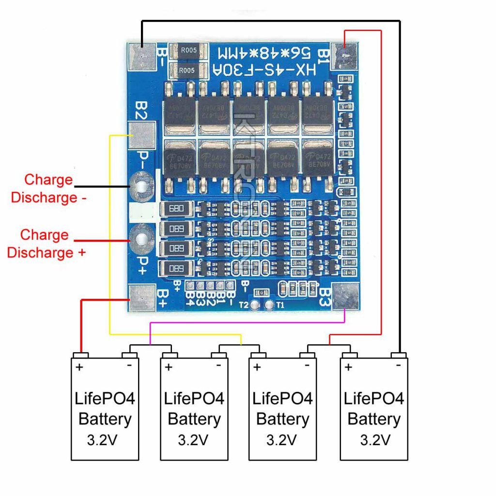 4S 30A LifePO4 BMS Connection Diagram